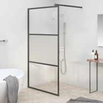 Pregrada za tuš 100 x 195 cm s napola mutnim staklom ESG crna 151874