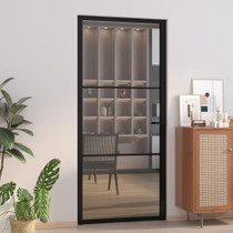 Unutarnja vrata 93 x 201,5 cm crna od ESG stakla i aluminija 350562
