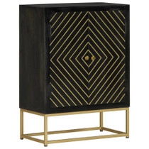 Komoda s 2 vrata crno-zlatna 55 x 30 x 75 cm masivno drvo manga 352042
