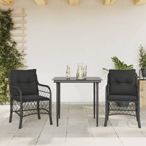 3-dijelni bistro set s jastucima crni od poliratana 3212096