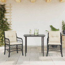 3-dijelni bistro set s jastucima crni od poliratana 3212082