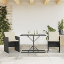 3-dijelni bistro set s jastucima crni od poliratana 365062