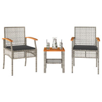 3-dijelni bistro set s jastucima poliratan i drvo bagrema sivi 366260