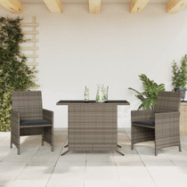 3-dijelni bistro set od poliratana s jastucima sivi 365119