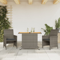 3-dijelni bistro set od poliratana s jastucima sivi 365125
