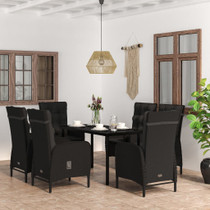 7-dijelni vrtni blagovaonski set s jastucima crni 3099356