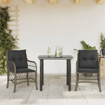 3-dijelni bistro set od poliratana s jastucima sivi 3212131