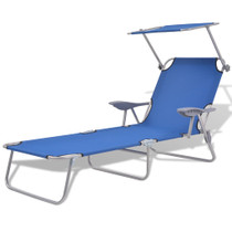 Vrtna Ležaljka za Sunčanje s Baldahinom Čelik Plava 58x189x27 cm