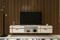 TV stalak Linija - bijela, zlatna