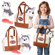 Meka plišana husky igračka u torbi za djecu + četka za uređivanje