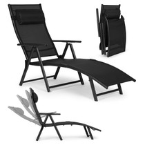 Sklopiva ležaljka za plažu sa podesivim naslonom, čelični okvir, crna, MultiGarden