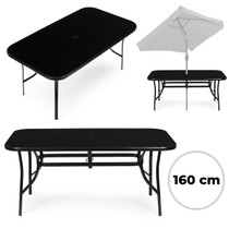 Vrtni stol 160×90 cm od kaljenog stakla sa otvorom za suncobran, crni, MultiGarden