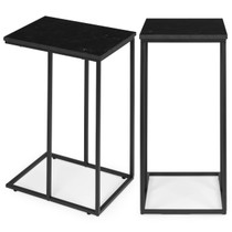 Bočni stolik za laptop, stolić za kavu, C-oblika, crni mramor, ModernHome