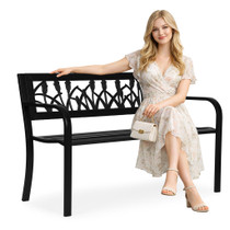 Vrtna klupa s dekorativnom naslonom 120×50 cm, metal, park stil, crna, MultiGarden
