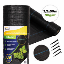 Crna UV-otporna agro tkanina 90 g/m² za kontrolu korova 3,2×50 m, igle, MultiGarden