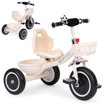 Tricikl sa ne-klizavim dršćama, zvonom i košarom, bež, ECOTOYS
