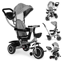 Tricikl-kolica 2-u-1, rotirajuće sjedalo, sklopivi baldahin, siva boja, ECOTOYS
