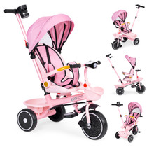 Tricikl-kolica 2-u-1 sa rotirajućom sjedištem, preklopivom suncobrana, roza, ECOTOYS