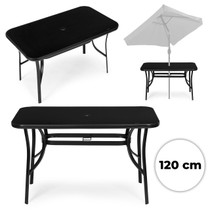 Vrtni Stol 120x70 cm Kaljeno Staklo sa Otvorom za Suncobran, Crni, MultiGarden