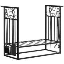 Stalak za drva za ogrijev sa priborom za kamin 75 × 30 × 60 cm, crni