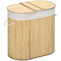 Korpa za veš od bambusa 100 l, 2 odjeljka, 62,5 × 37 × 60,5 cm, prirodna