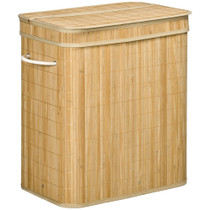 Korpa za veš od bambusa, 90 L, 2 odjeljka 54,2 × 35,2 × 59,5 cm, prirodna