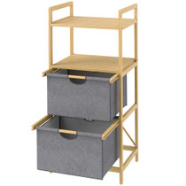 Polica za veš od bambusa s 2 korpe 44 × 34 × 96 cm, prirodno drvo