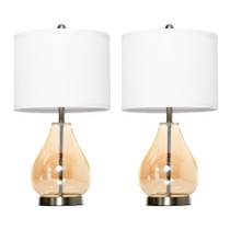 Set od 2 stolne lampe s abažurom od lana i staklenim stubom, bijela