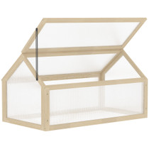 Mini plastenik od drveta s polikarbonatnim pločama 90 × 52 × 49,5 cm, prirodna boja