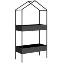 Stalak za cvijeće s 2 police i kukom 75 × 35 × 150 cm, crni