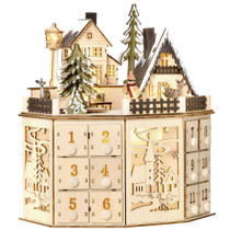 Adventski kalendar s 24 ladice i LED svjetlima, prirodna boja drveta