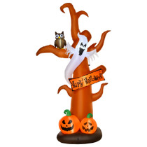Napuhavajuća Halloween dekoracija drvo s duhom i bundevom, LED, smeđa
