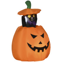 Napuhavajuća Halloween dekoracija mačka u bundevi s LED svjetlom, narandžasta