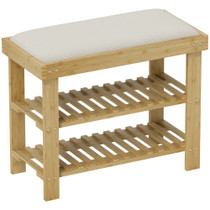 Klupa za cipele sa sjedištem od bambusa 60 × 29 × 49 cm, krem bijela