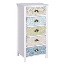 Komoda s 5 ladica 46 × 34 × 97,5 cm, bijela, plava i smeđa