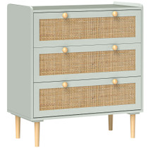 Komoda s 3 ladice i ratan frontovima 80 × 40 × 87,5 cm, zelena