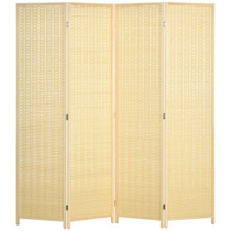 Paravan s 4 panela 180 × 180 cm, od bambusa i pamuka, prirodna boja