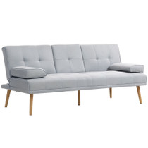Sofa na razvlačenje s tri sjedišta, sklopivim stolom i držačima za čaše, svijetlosiva