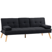 Sofa na razvlačenje s podesivim naslonom i sklopivim stolićem, siva