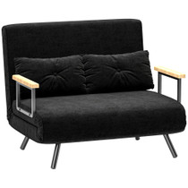 Sofa na razvlačenje dvosjed s 2 jastuka, tkanina baršunastog izgleda, crna
