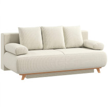 Sofa na razvlačenje s prostorom za posteljinu, rebrasta tkanina, bež