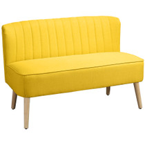Dvosjed sofa s opružnim jezgrom i drvenim nogama, žuta