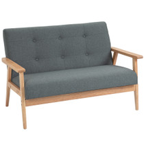 Sofa dvosjed s drvenim nogama, presvlaka u izgledu lana, tamnosiva