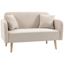 Dvosjed sofa s 2 jastuka i drvenim nogama, baršun, krem