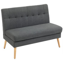 Sofa dvosjed s tuftanim naslonom i drvenim nogama, tamnosiva