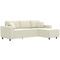 Ugaona sofa s ležajem za tri osobe, rebrasta tkanina, krem bijela