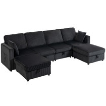 Ugaona sofa s 2 tabureta i prostorom za odlaganje, tamnosiva