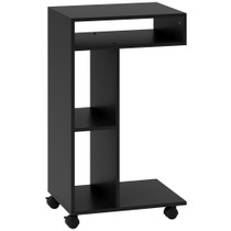 Pomoćni stol C-oblika na točkićima s 3 pretinca 40 × 30 × 69 cm, crni
