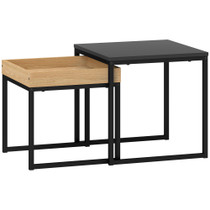 Set od 2 klub stola 45 × 45 × 45 cm, crni s uzorkom hrastovine