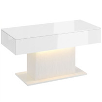 Klub stol s LED osvjetljenjem i 2 ladice 108 × 48 × 55 cm, bijeli sjajni